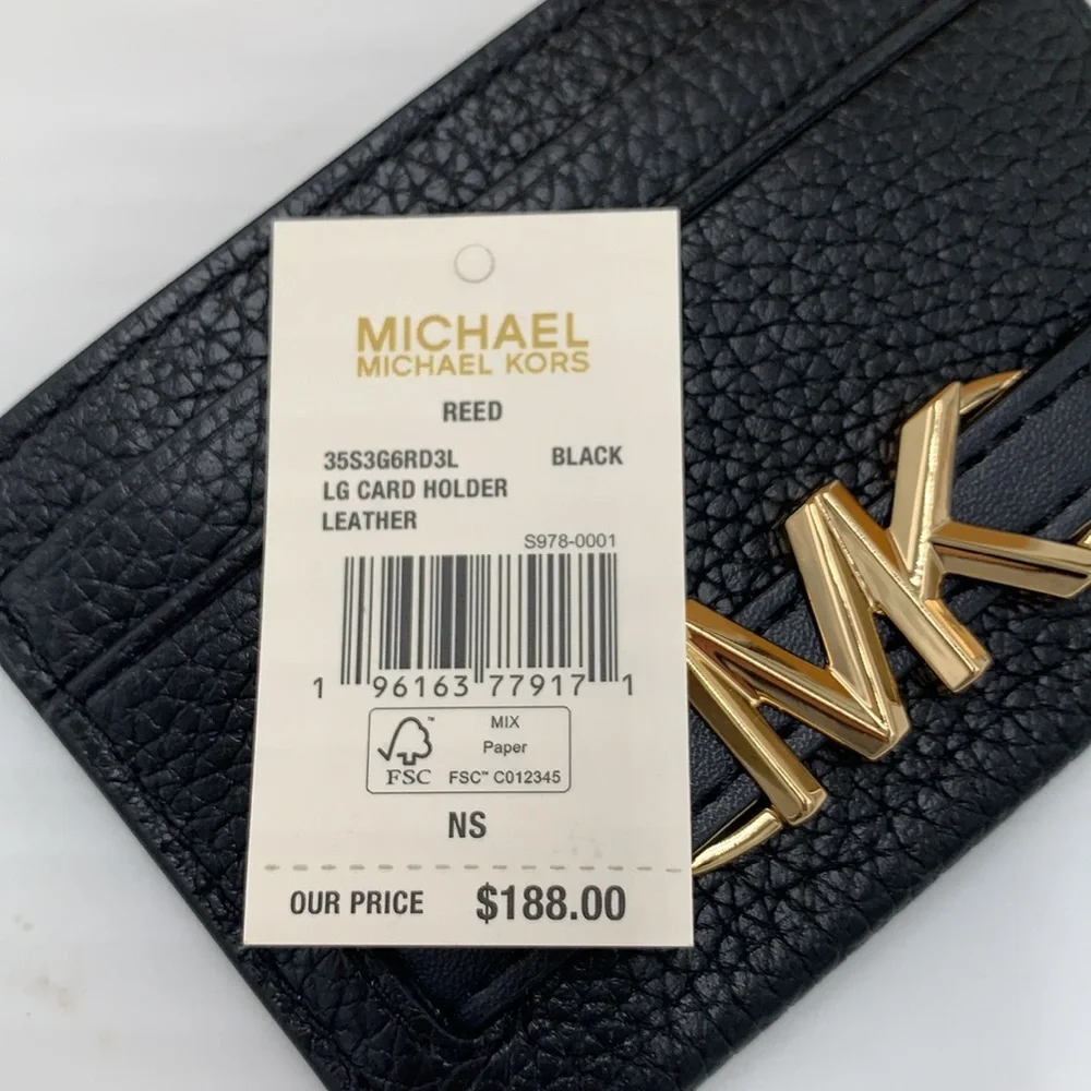 MICHAEL KORS Reed Large Pebbled Leather Card Holder Case Wallet COLOR: BLACK